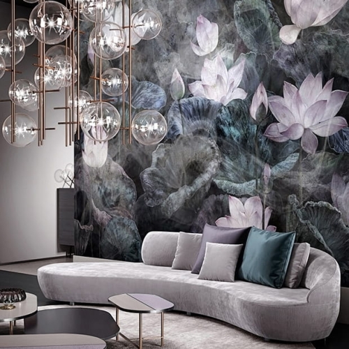 Lilie wodne romantyczna tapeta w kwiatowe wzory Wonderwall Studio Fleur Scharme Nymphea