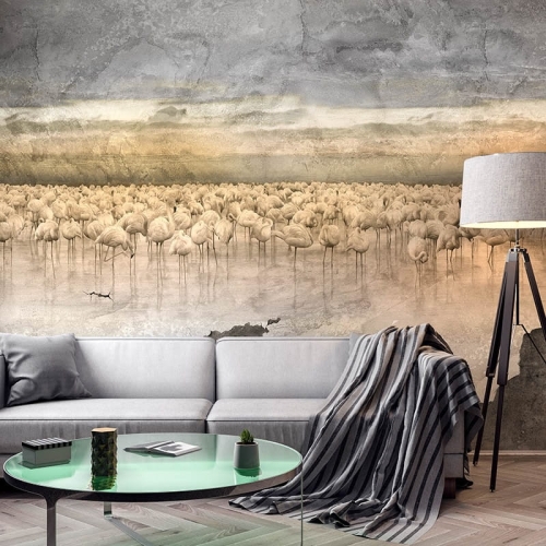 Laguna postarzana tapeta ścienna vintage na fizelinie Style Story flamingi
