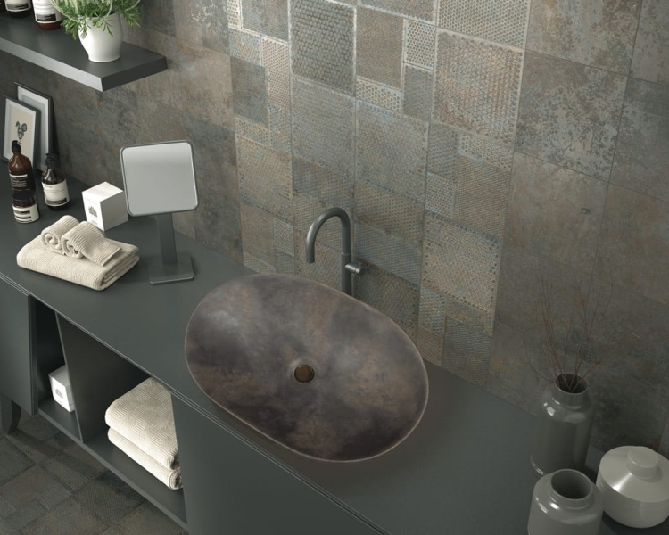Nablatowa umywalka w loftowym stylu Dune Lavabo Diurne Oxide 59x42 industrialna