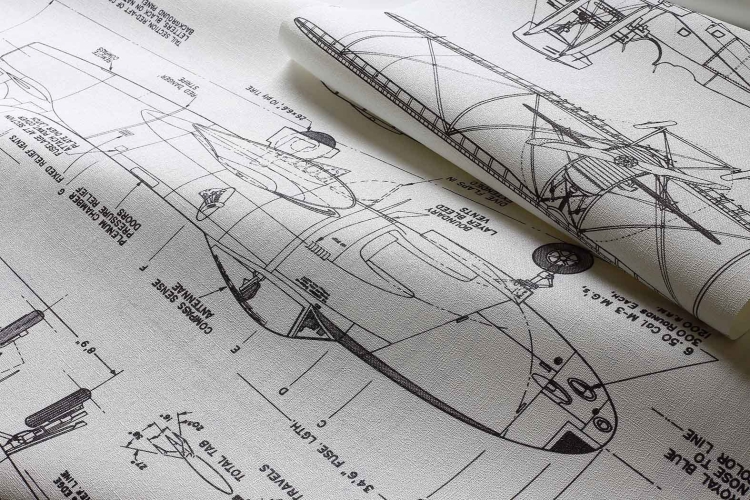 Blueprints rysunki techniczne samolotu oryginalna tapeta na fizelinie do biura
