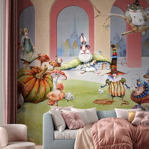 Alice in Wonderland kolorowa tapeta na fizelinie z bajkowym motywem Alicja w Krainie Czarów