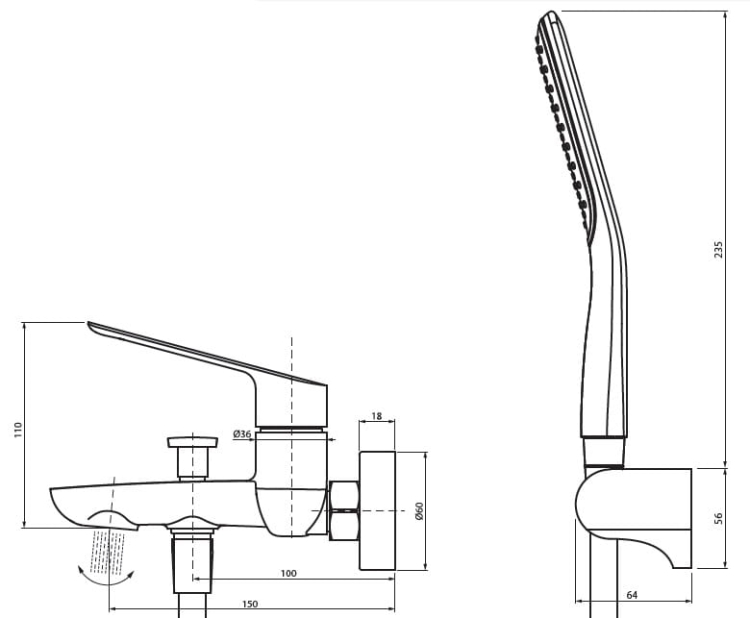 Vedo Desso Nero Solo bateria wannowa natynkowa z zestawem natryskowym, czarny mat VBD4006CZ/S
