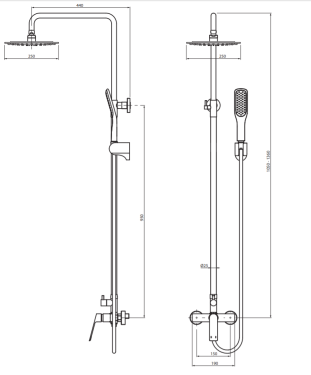 Vedo Desso Nero kolumna z baterią mieszakową I, czarny mat VBD4007CZ