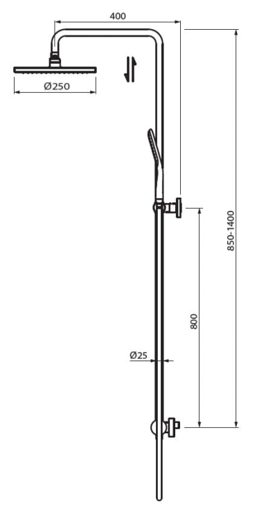 Vedo Desso Nero kolumna natryskowa z baterią termostatyczną, deszczownicą i słuchawką prysznicową, czarny mat VBD4077CZ