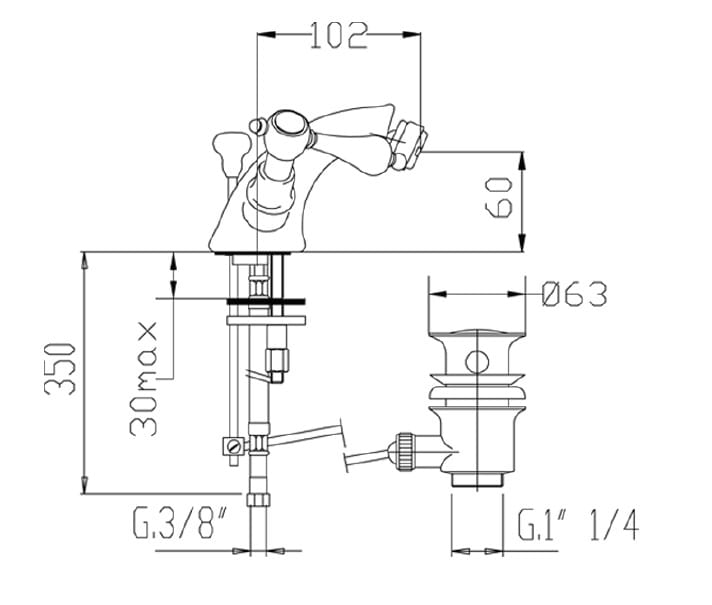 Vedo Etros Brąz bateria bidetowa w stylu retro z korkiem 2165BR