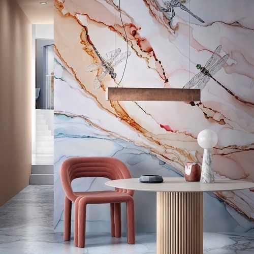 Kolorowe ważki tapeta na fizelinie z pięknym akwarelowym tłem