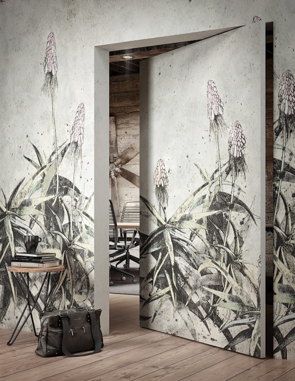 Agava oryginalna tapeta ścienna na fizelinie ze szkicem kwiatów agawy