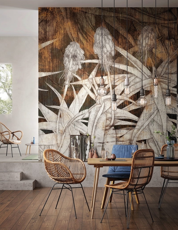 Estrella złoto-miedziana tapeta ścienna na fizelinie z motywem roślinnym