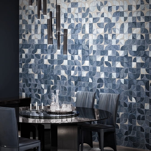 Denim wysokiej jakości tapeta ścienna fizelinowa z geometrycznym wzorem