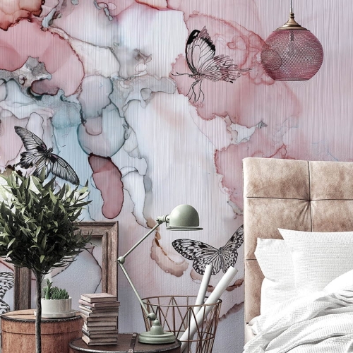 Imagine akwarelowa tapeta ścienna na fizelinie w pastelowych kolorach z motylami