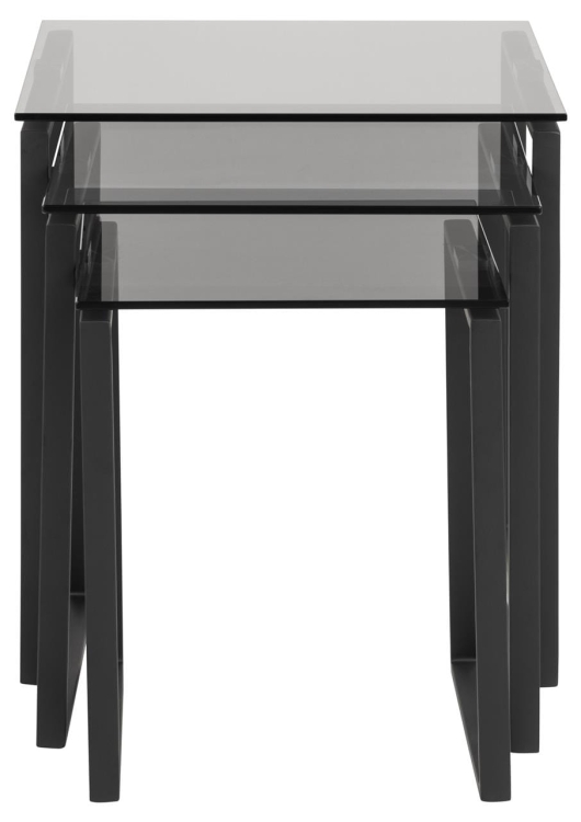 Nowoczesne loftowe stoliki 3 sztuki komplet 50x50 szkło dymione i metal