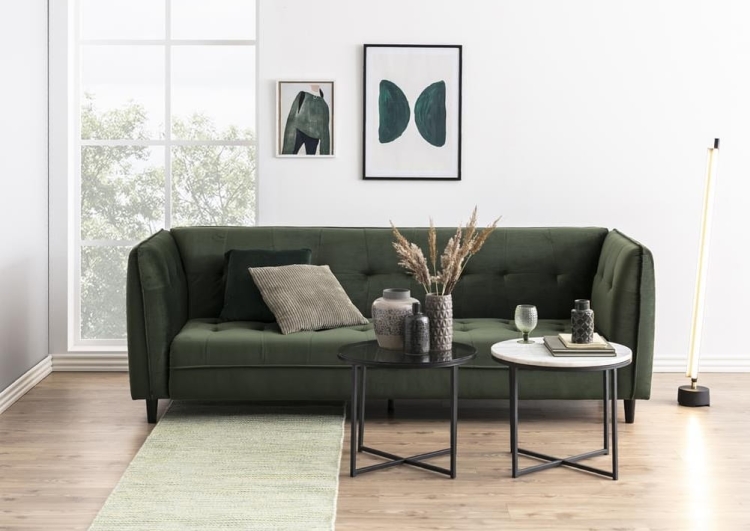 Minimalistyczny LOFTOWY stolik kawowy ze szklanym blatem i czarną metalową podstawą Kross