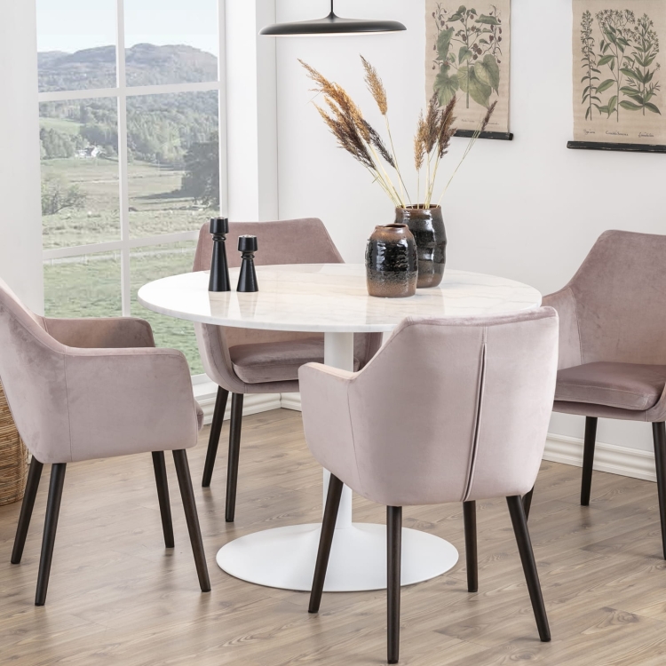 Tarry Marble Table okrągły stół do jadalni z marmurowym blatem i metalową podstawą