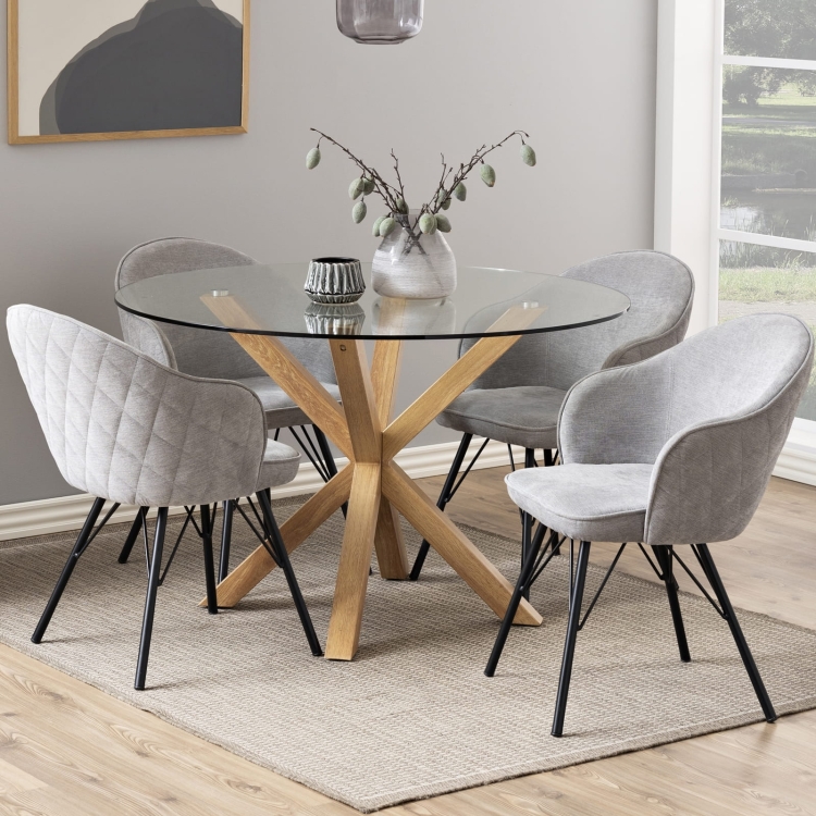 Nowoczesny stół do salonu ze szklanym blatem Sally Cristal Dining Table na metalowej podstawie