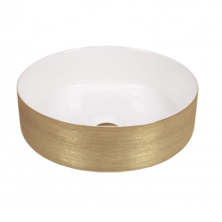 Dekoracyjna złota umywalka nablatowa Dune Lavabo Heller Duo White & Gold 188011 ceramiczna