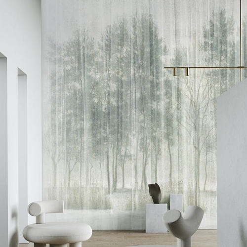 Las za mglistym woalem Sherwood postarzana tapeta na plisowanej fizelinie