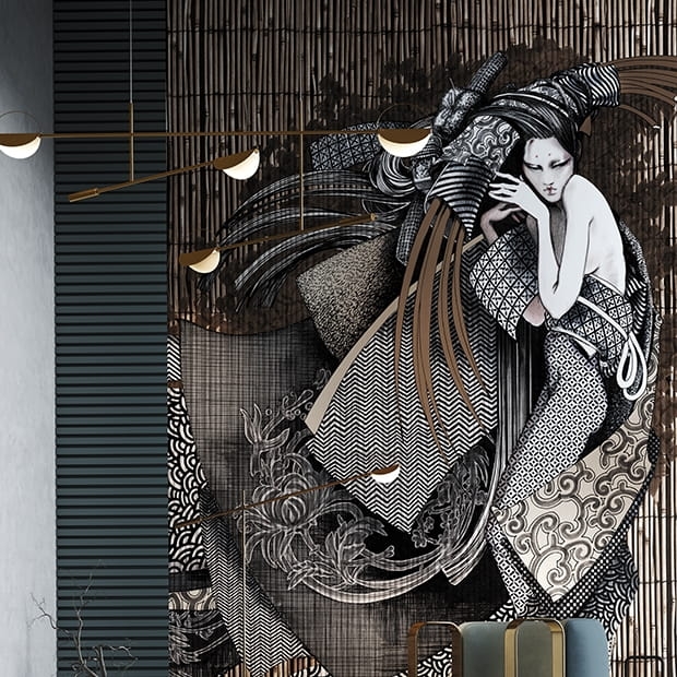 Nowoczesna fototapeta ścienna na fizelinie z postacią Gejszy Asami