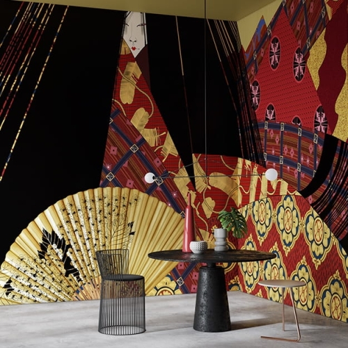 Abstrakcyjna nowoczesna tapeta ścienna na fizelinie z japońskim akcentem Lady Sei