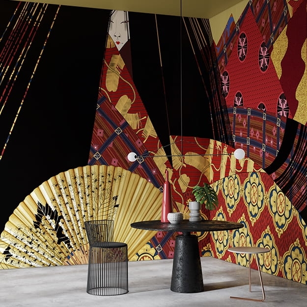 Abstrakcyjna nowoczesna tapeta ścienna na fizelinie z japońskim akcentem Lady Sei