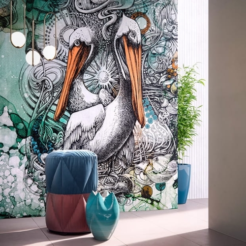 Sea Adventure tapeta ścienna na fizelinie z morskimi akcentami i sylwetkami pelikanów