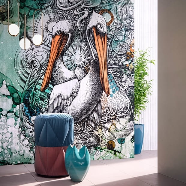 Sea Adventure tapeta ścienna na fizelinie z morskimi akcentami i sylwetkami pelikanów