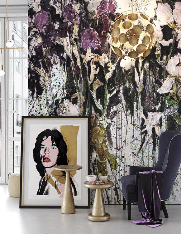 Irysy nowoczesna abstrakcyjna tapeta ścienna na fizelinie z kwiatowym motywem Blanche