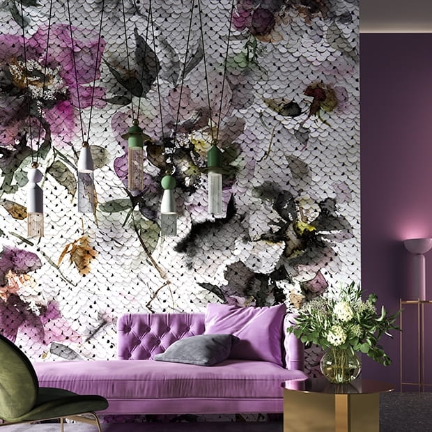 Kwiatowe pastele z deseniem łuski Megan tapeta ścienna na fizelinie w kwiaty