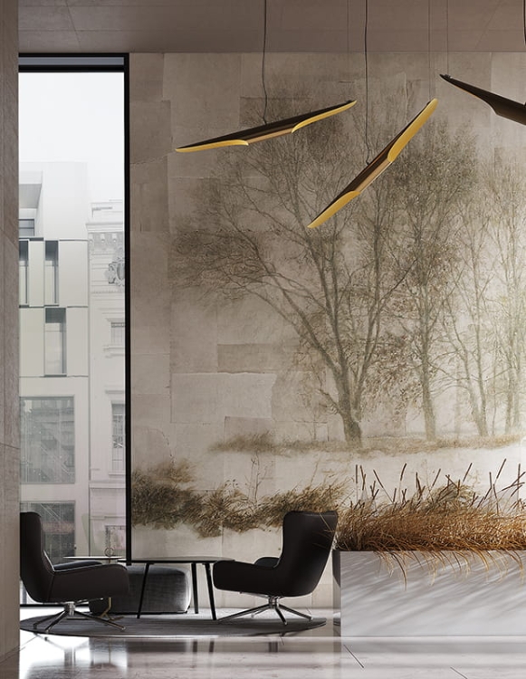 Pejzaż zimowy Nebbia drzewa i trawy w zaspach tapeta ścienna na fizelinie w nowoczesnym stylu