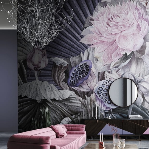 Romantyczne kwiaty na tle wachlarzy Tiffany tapeta na fizelinie 6 wariantów