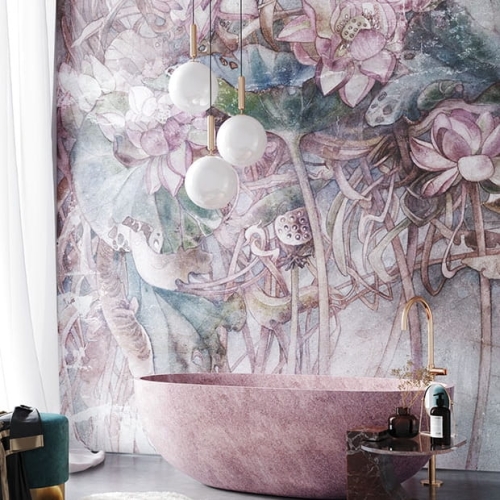 Akwarelowe kwiaty Lianel baśniowa fototapeta lilie wodne Wonderwall