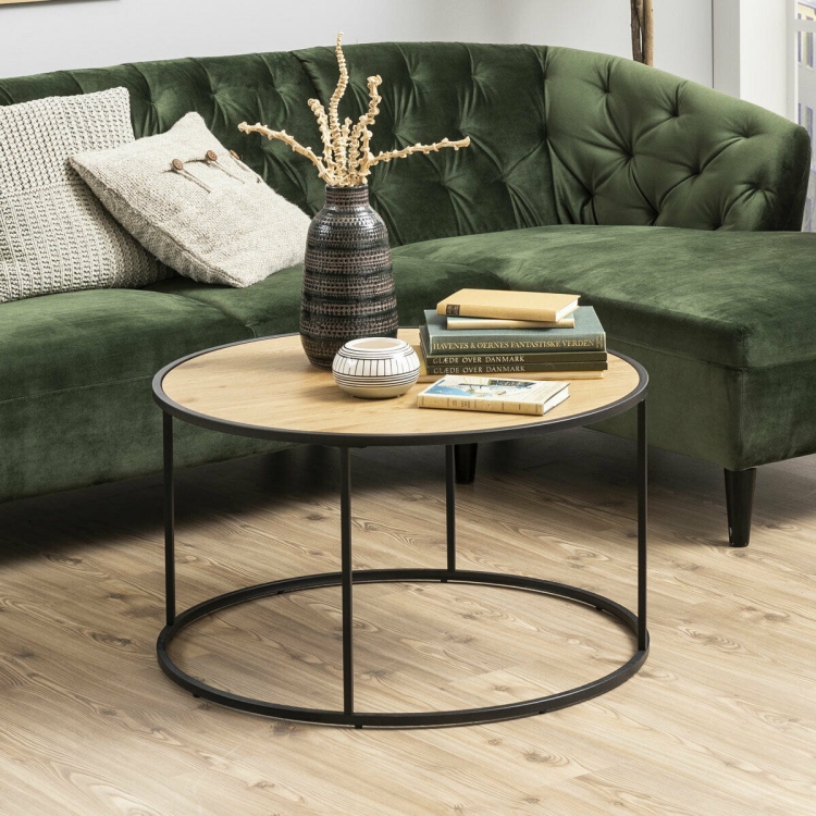 Scandi Loft Wild Oak minimalistyczny stolik kawowy Ø:80cm metalowa rama