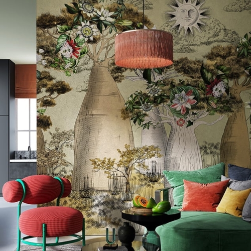 Tapeta na fizelinie z motywem sawanny Savana rośliny i zwierzęta