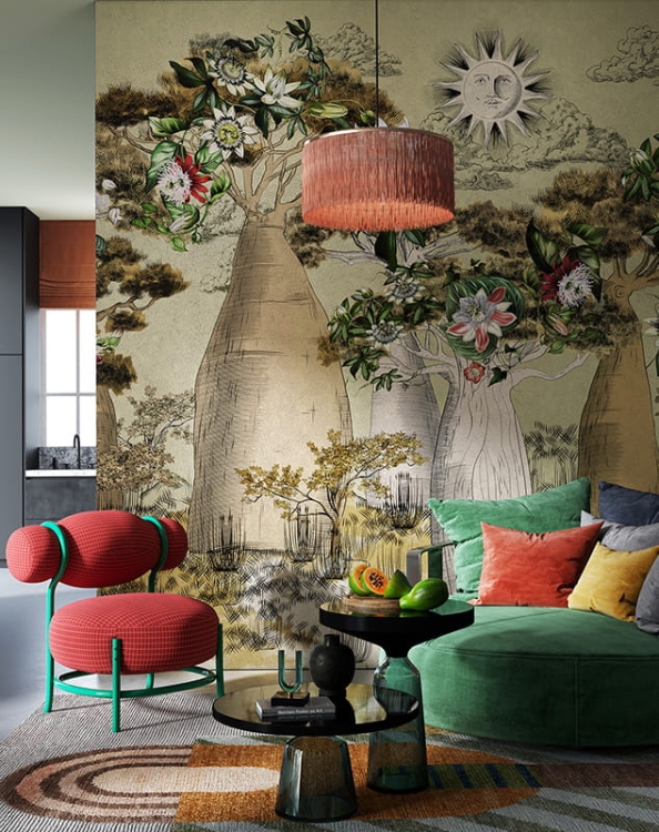 Tapeta na fizelinie z motywem sawanny Savana rośliny i zwierzęta