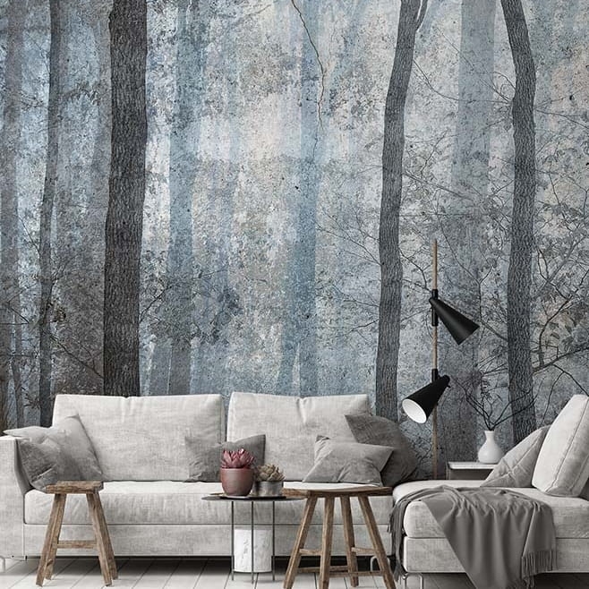 Dark Forest Shadows sylwetki drzew tapeta na fizelinie mglisty las