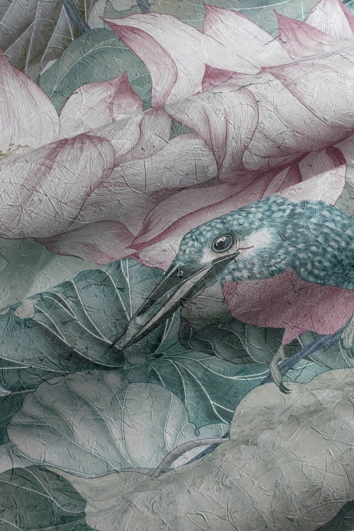 Zimorodki na kwiatach lotosu fototapeta na fizelinie Allia Wonderwall Studio