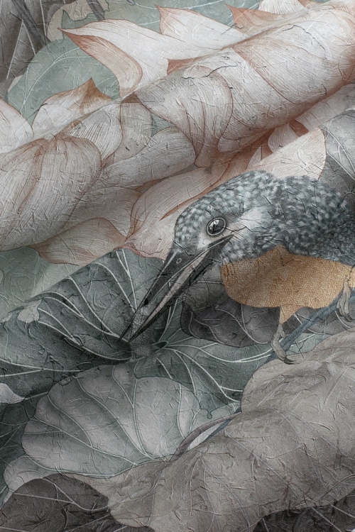 Zimorodki na kwiatach lotosu fototapeta na fizelinie Allia Wonderwall Studio