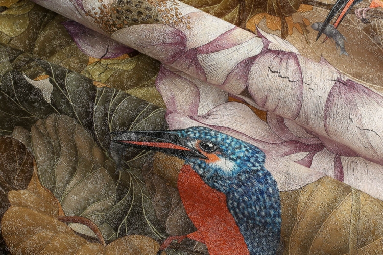 Zimorodki na kwiatach lotosu fototapeta na fizelinie Allia Wonderwall Studio