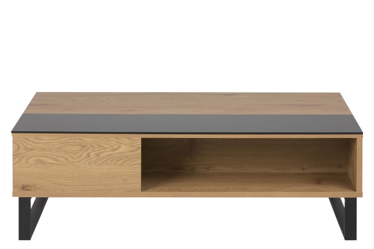 Solidna nowoczesna rozkładana ława 110x60 dziki dąb na czarnej metalowej podstawie