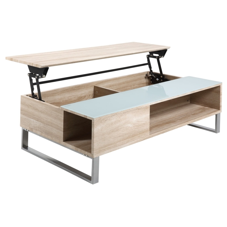 Solidna nowoczesna rozkładana ława 110x60 dąb sonoma na chromowanej metalowej podstawie