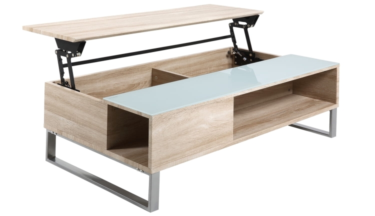 Solidna nowoczesna rozkładana ława 110x60 dąb sonoma na chromowanej metalowej podstawie