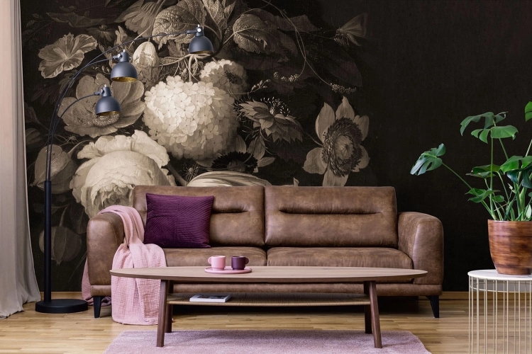 Boudoir Beige Wall Art fototapeta fizelinowa w kwiaty glamour