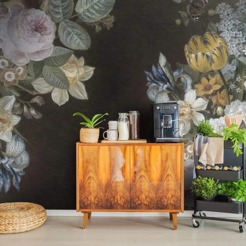 Sublime Wall Art fototapeta fizelinowa na wymiar indywidualny Kwiaty Vintage na czarnym tle