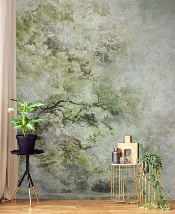 Zielone pastelowe drzewa Wall Art Sanctuary Green fototapeta na fizelinie na wymiar indywidualny