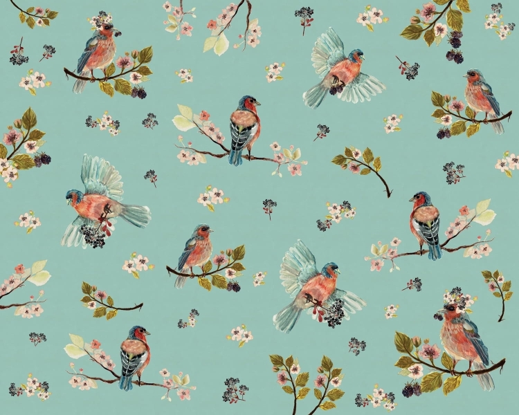Miętowa fototapeta w ptaszki Wall Art Uccello Cantante Mint do pokoju dziecięcego na wymiar indywidualny