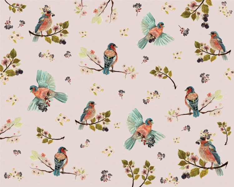 Różowa fototapeta w ptaszki Wall Art Uccello Cantante Pink do pokoju dziecięcego na wymiar indywidualny
