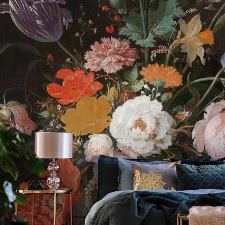 Malowane kwiaty w wazonie Prairie Noire Wall Art fototapeta na wymiar indywidualny bukiet kwiatów jak obraz