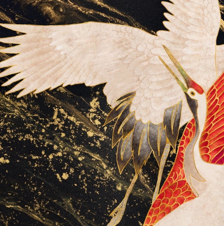 Glory Tsuru żurawie w locie Wall Art fototapeta na wymiar indywidualny - akcent czerwony