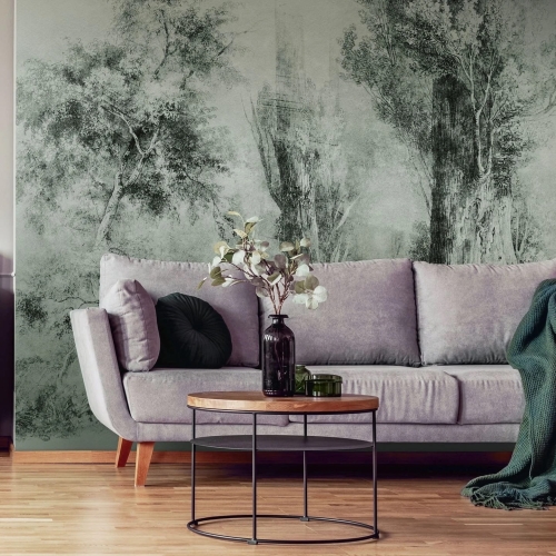 Calm Green Wall Art fototapeta na wymiar indywidualny - szkicowane drzewa zielone