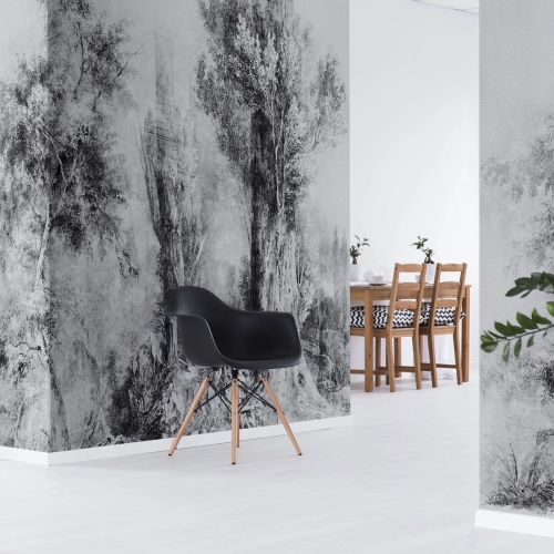 Calm Black and White Wall Art fototapeta na wymiar indywidualny - szkicowane drzewa czerń i biel