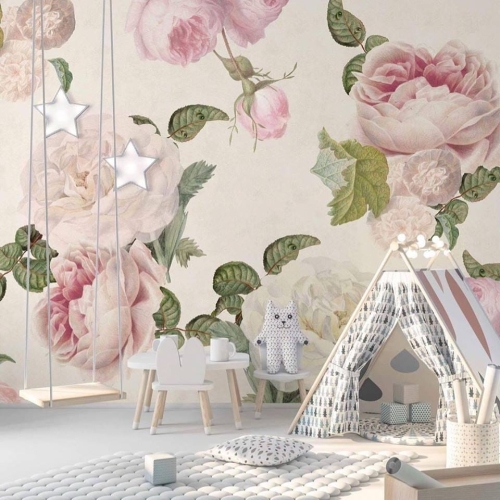 Roses Cream subtelna fototapeta w kwiaty do pokoju dziecięcego lub salonu - na wymiar